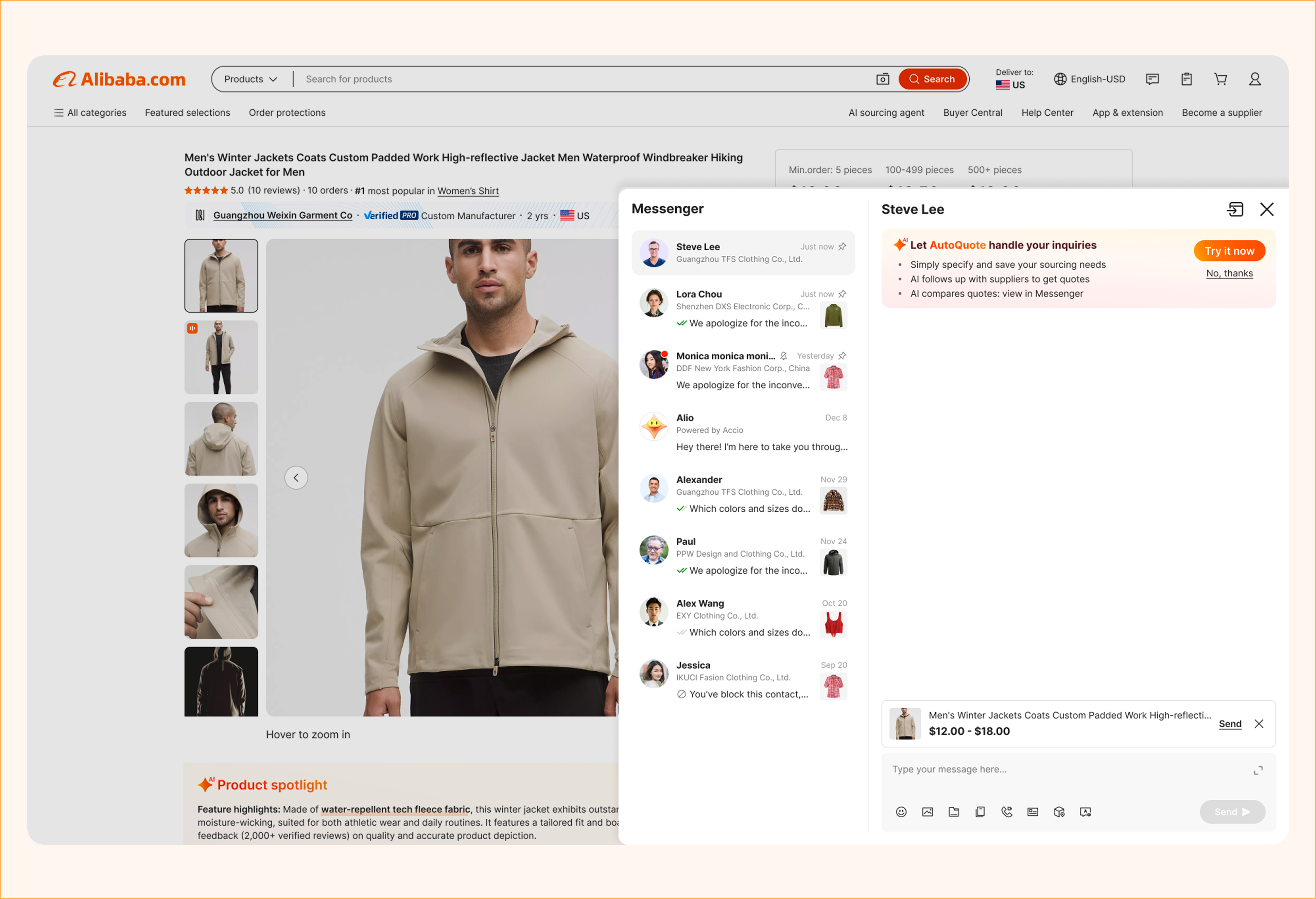 AutoQuote opening inside the existing messaging interface