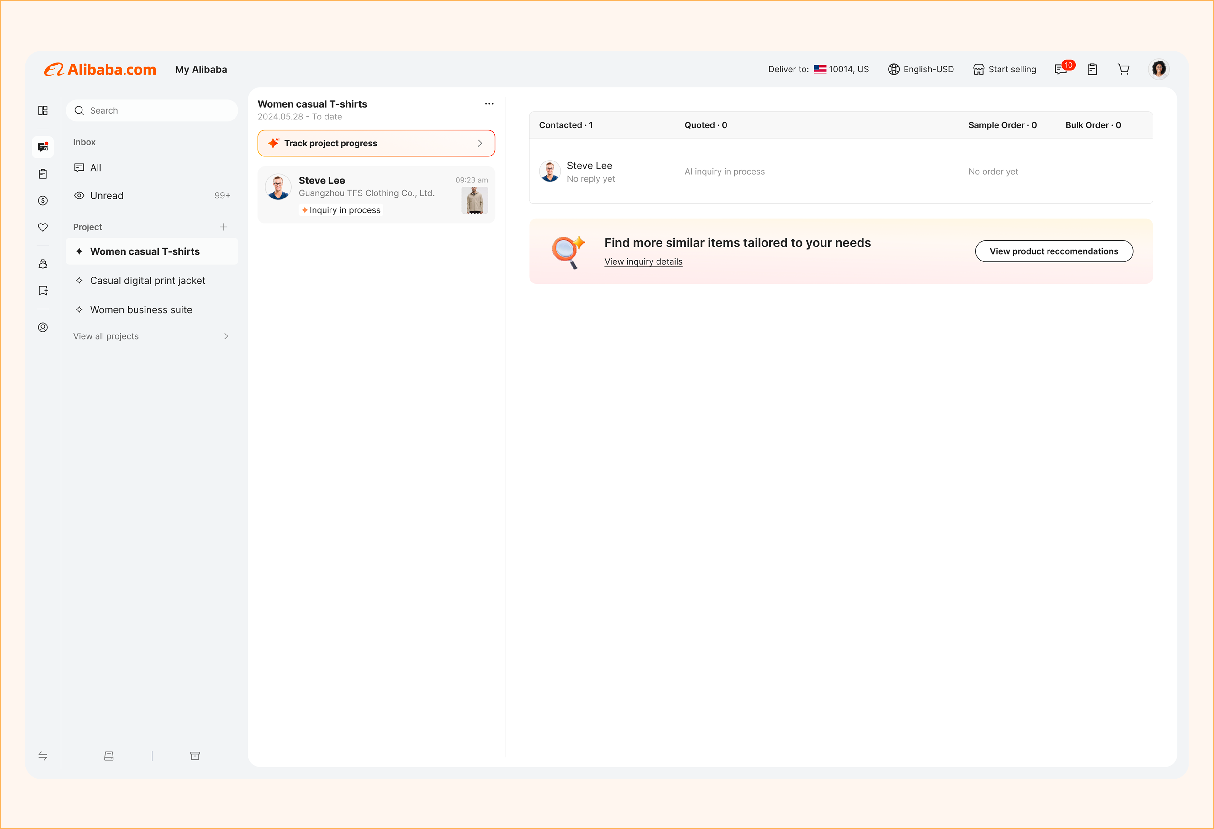 Buyer tracking AutoQuote outreach in active sourcing projects