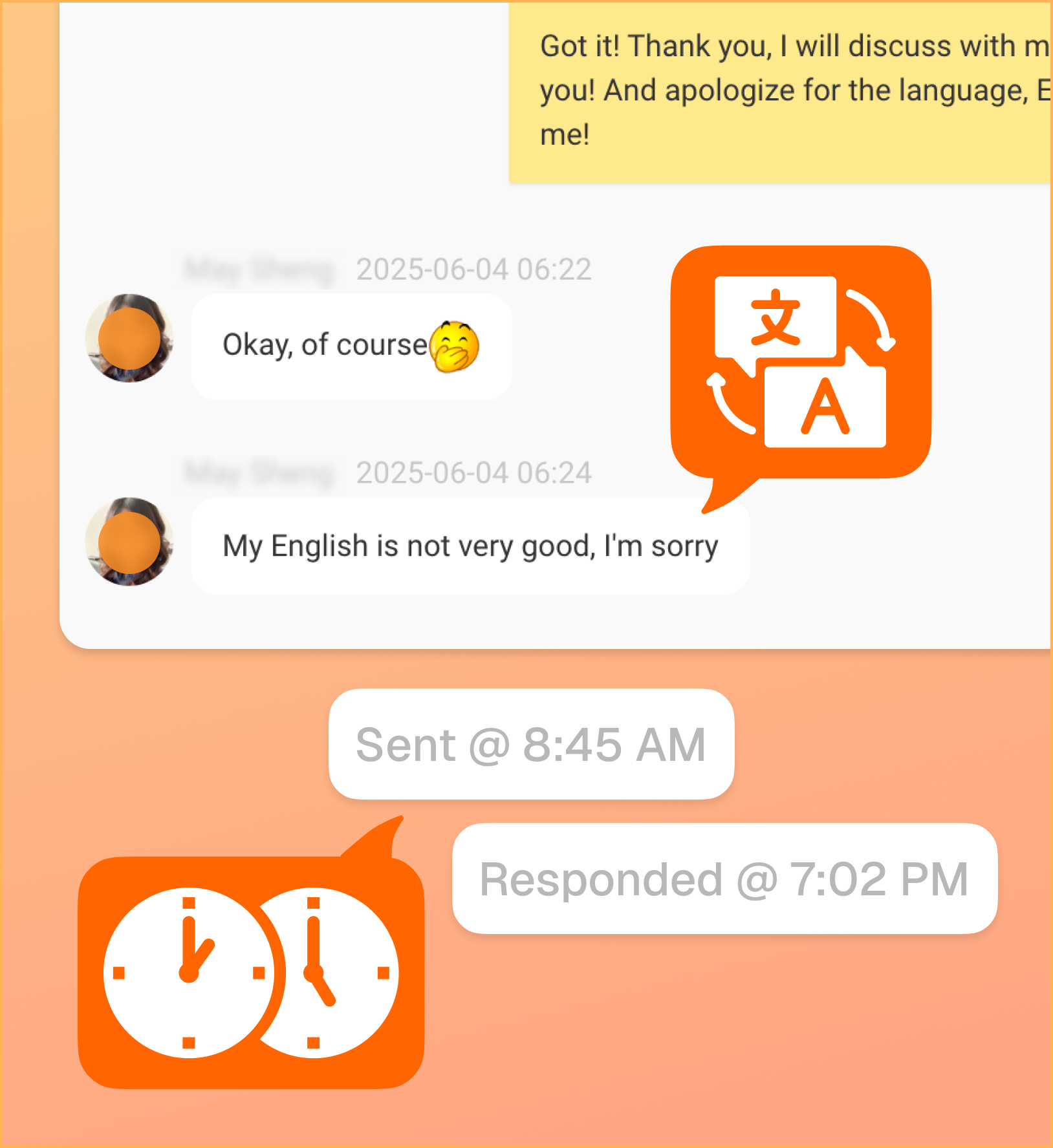 Delayed supplier conversation across languages and time zones