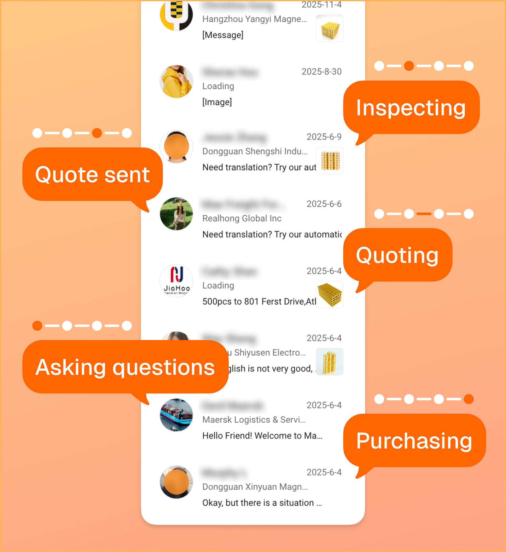 Scattered project progress across separate supplier conversations